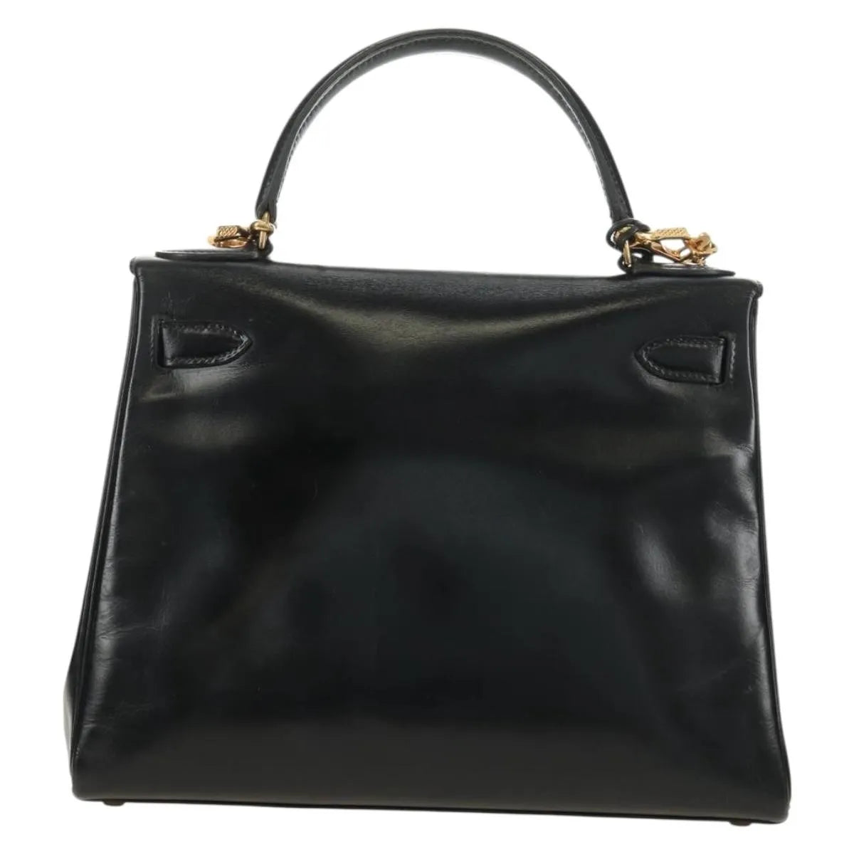 Hermes Kelly Black Box Calf With Gold Hardware Black Calfskin Handbag (Pre-Owned)