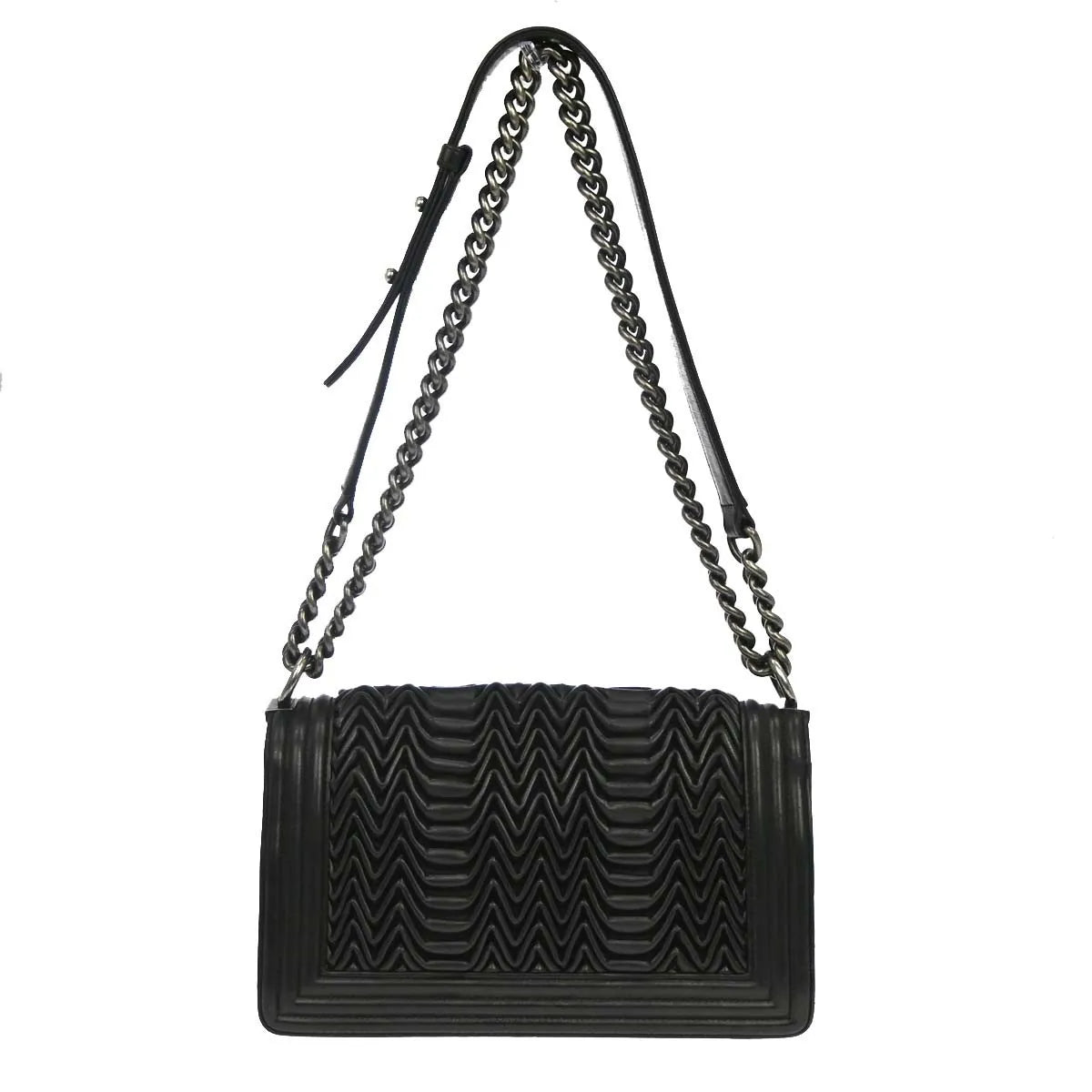Chanel Boy Flap 3D Pleated Leather Black Leather Shoulder Bag Bag (Pre-Owned)