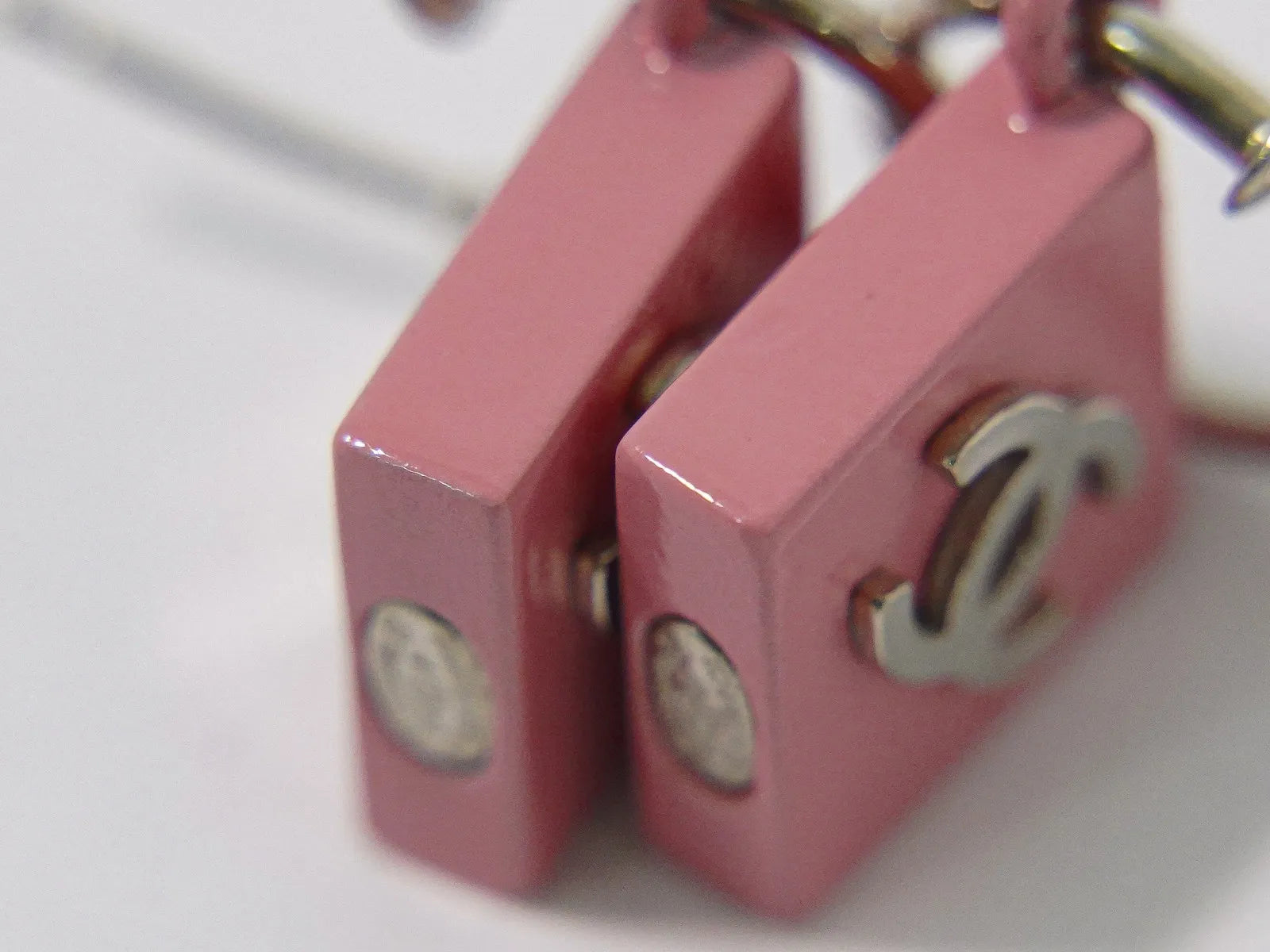 Chanel Vintage Cc Square Drop Metal With Enamel And Lace Silver Metal Earrings Jewelry (Pre-Owned)