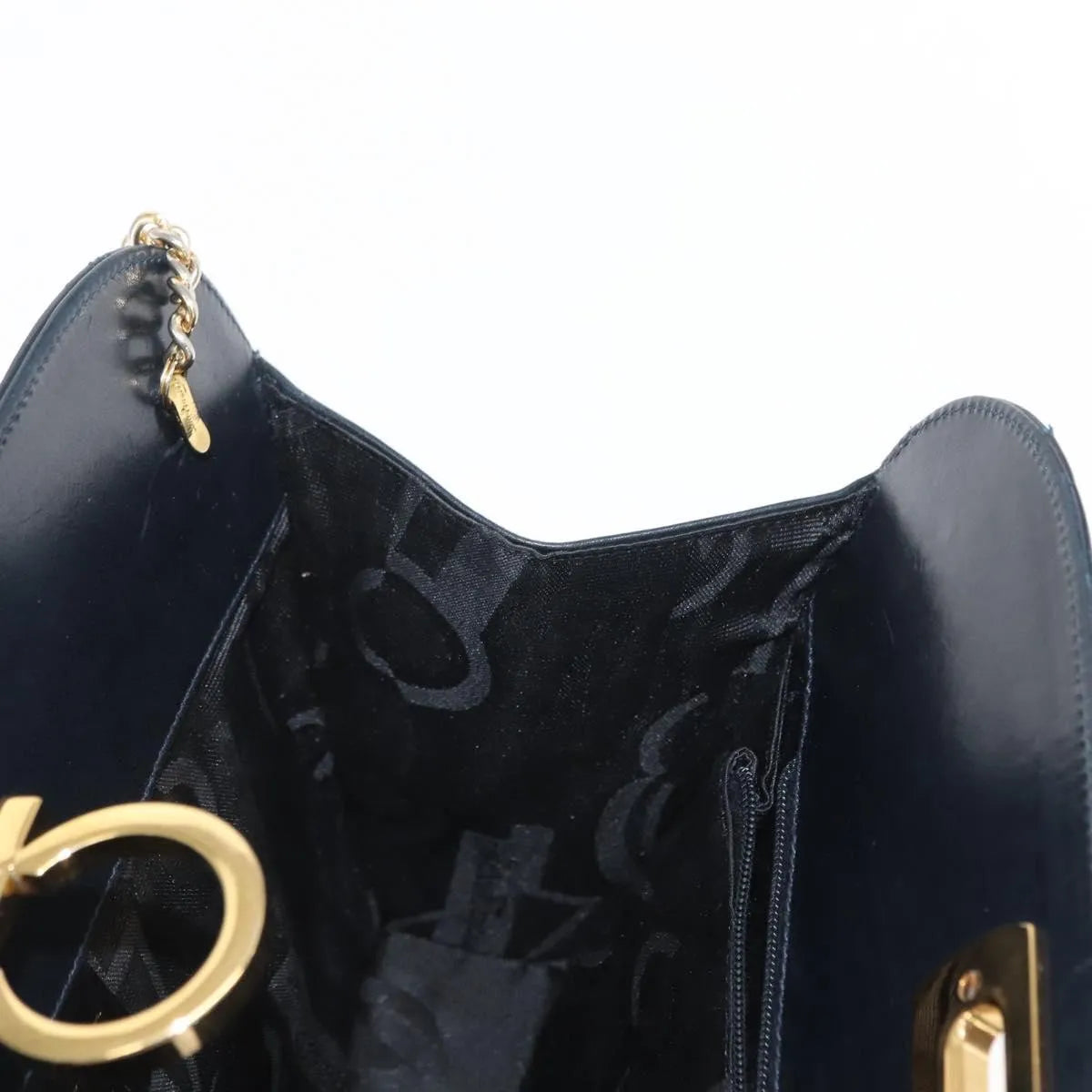Salvatore Ferragamo Vintage Gancini Chain Leather Navy Leather Shoulder Bag Bag (Pre-Owned)