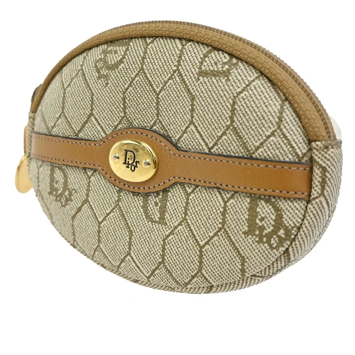 Christian Dior Honeycomb Zip Coin Purse Canvas And Leather Beige Canvas Wallets Accessory (Pre-Owned)