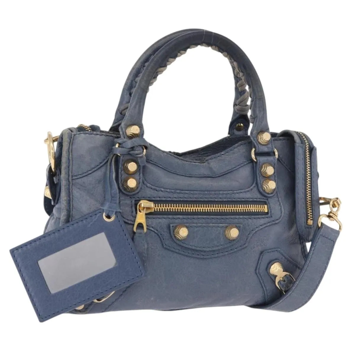 Balenciaga City Giant Studs Leather Blue Leather Handbag (Pre-Owned)