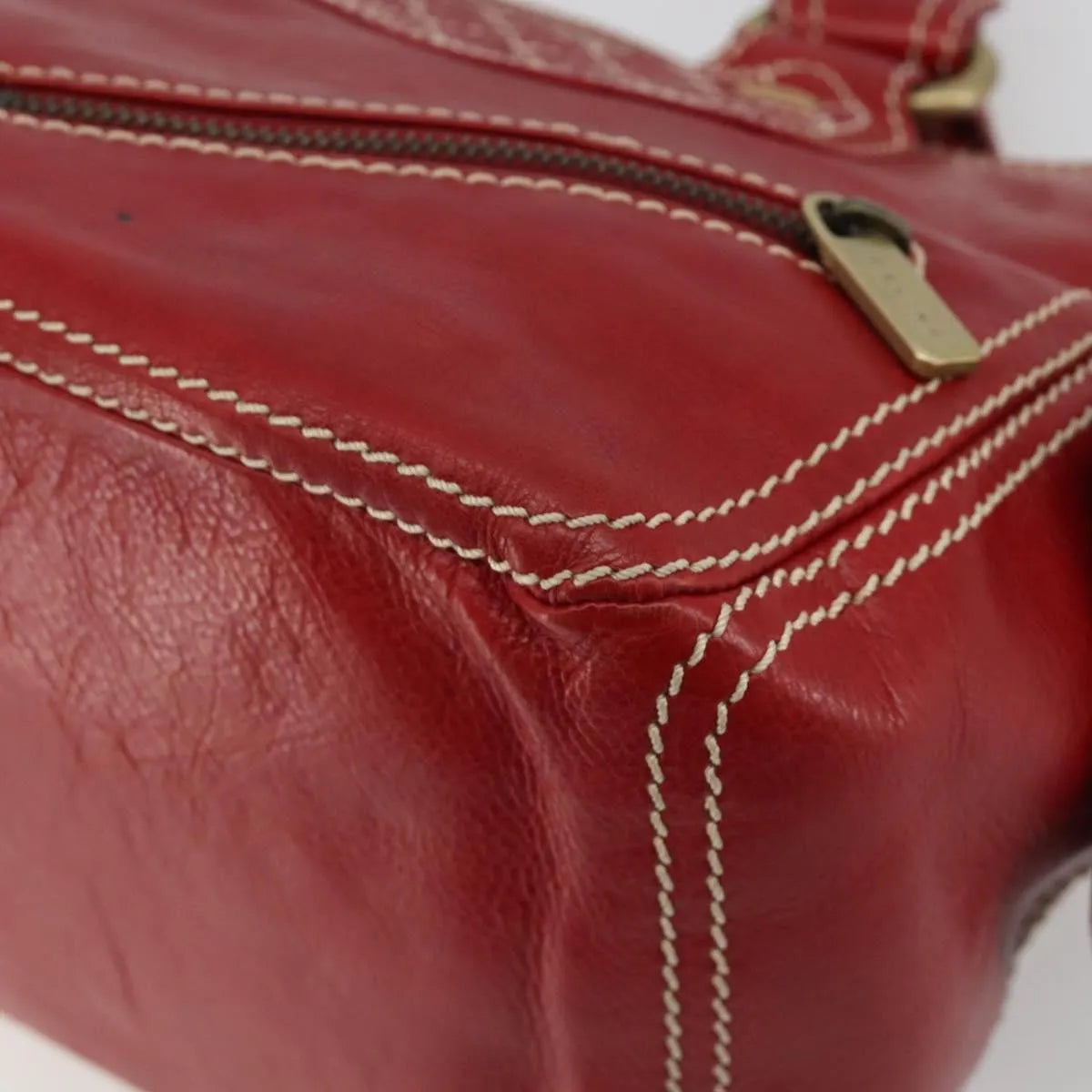 Celine Boogie Satchel Leather Red Leather Handbag (Pre-Owned)