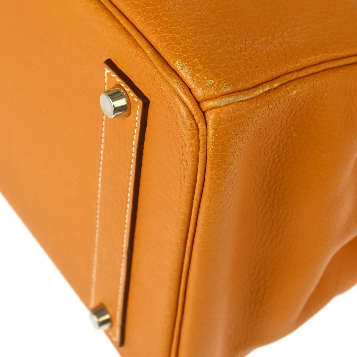 Hermes Birkin Orange Fjord With Palladium Hardware Brown Leather Handbag (Pre-Owned)