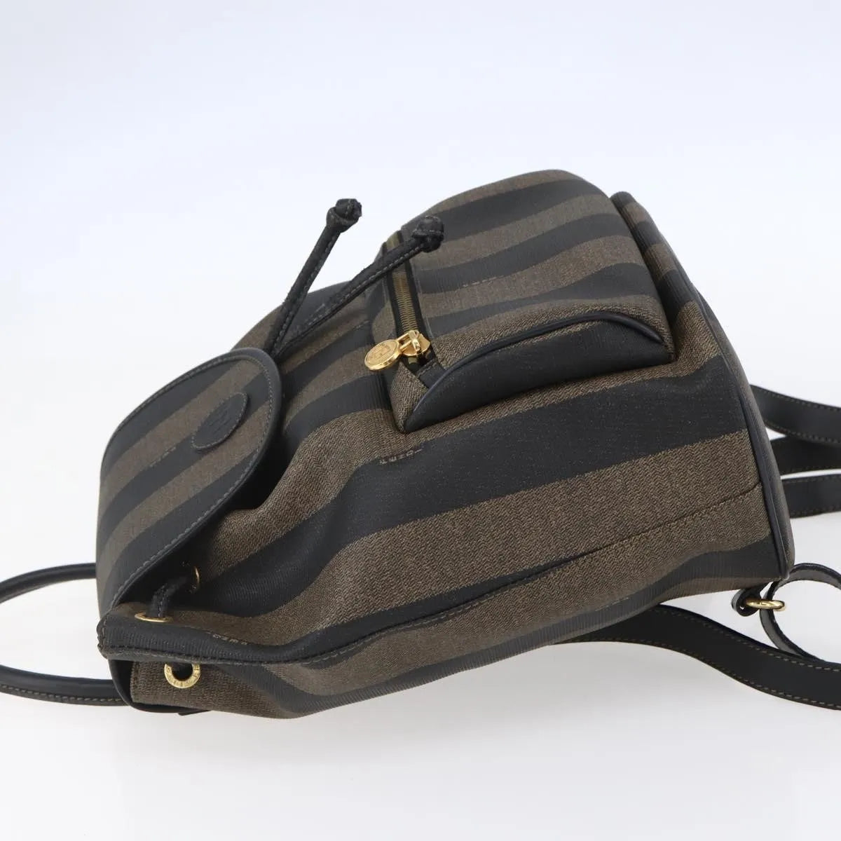 Fendi Vintage Pequin Logo Coated Canvas Brown Canvas Backpack Bag (Pre-Owned)