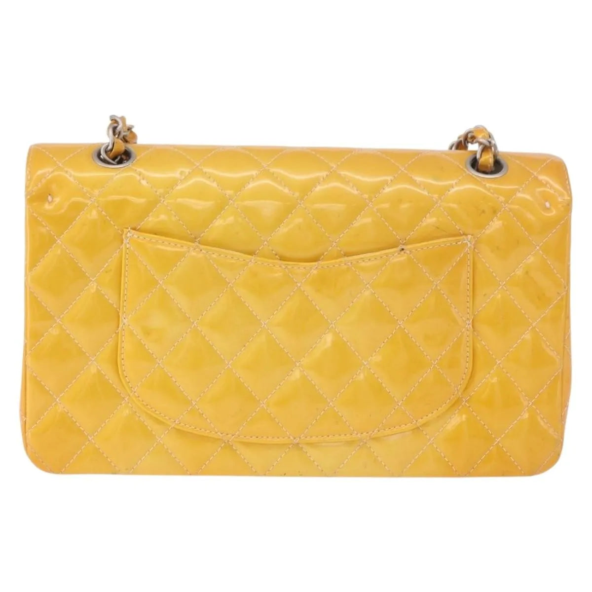 Chanel Timeless - Classic Double Flap Quilted Patent Yellow Patent_Leather Shoulder Bag Bag (Pre-Owned)