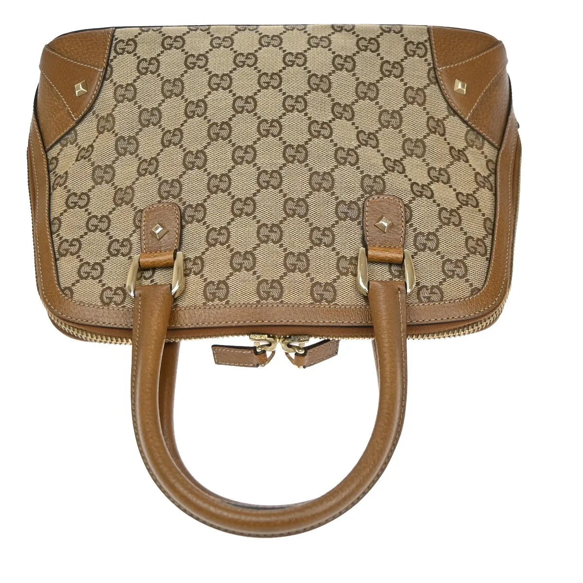 Gucci Vintage Boston Bag Monogram Canvas Brown Canvas Handbag (Pre-Owned)
