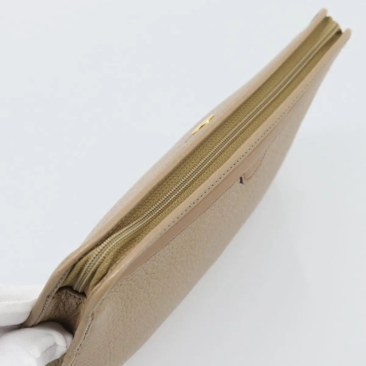 Christian Dior Vintage Zip Pochette Leather Beige Leather Clutche & Pouche Bag (Pre-Owned)