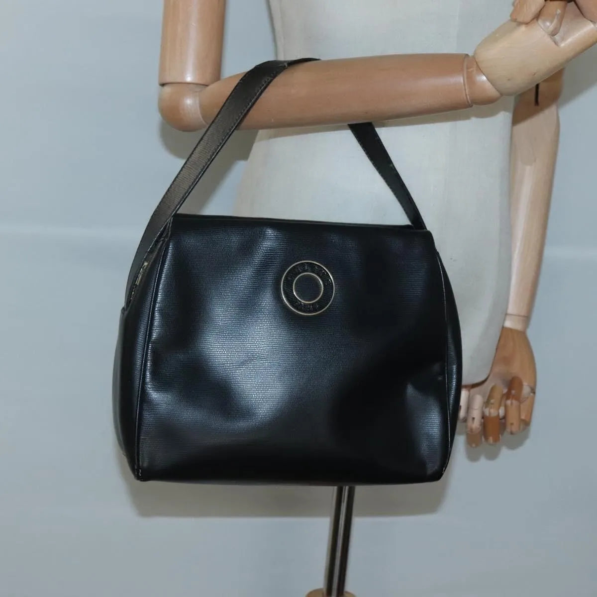 Celine Circle Logo Leather Black Leather Handbag (Pre-Owned)
