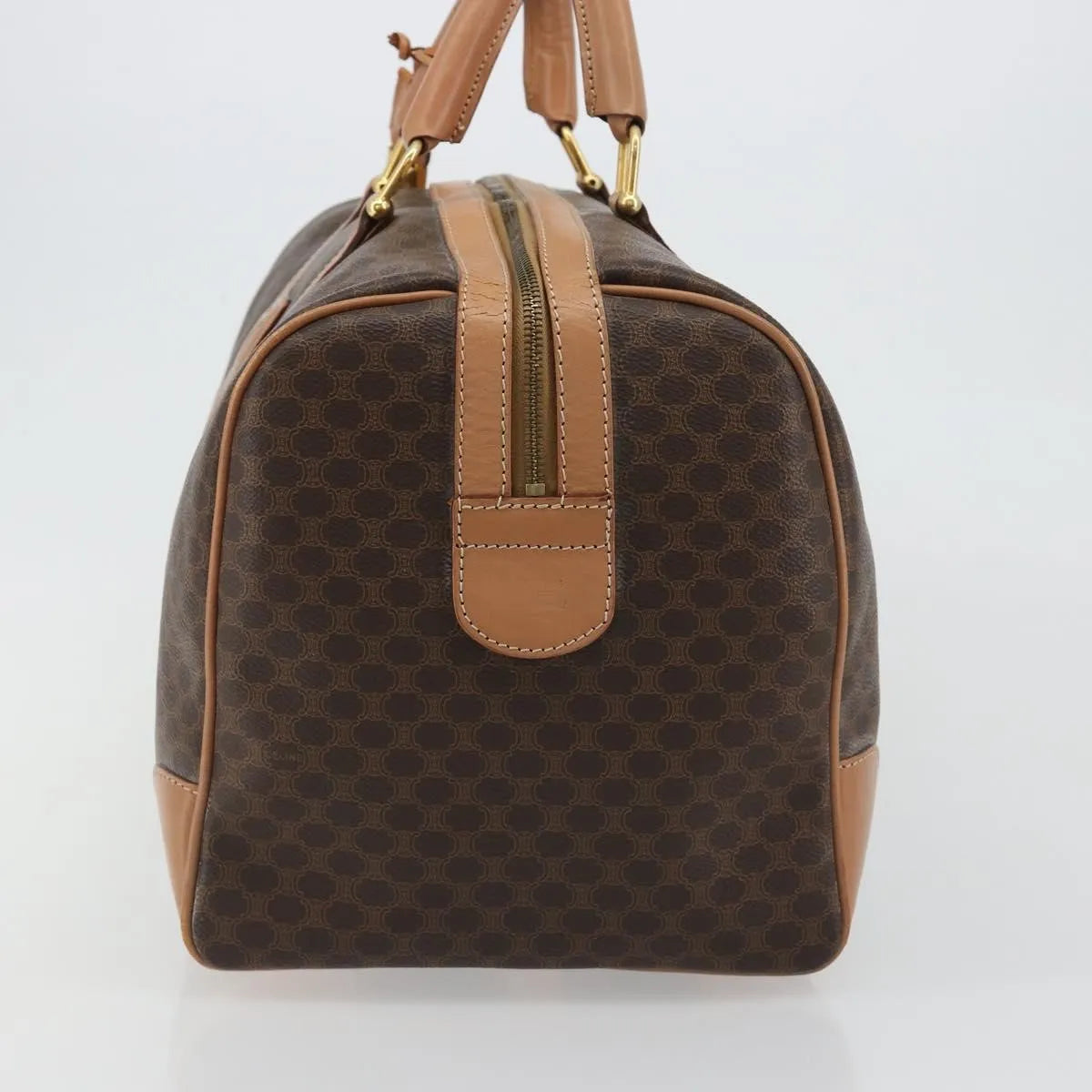 Celine Vintage Macadam Boston Canvas And Leather Brown Canvas Handbag (Pre-Owned)