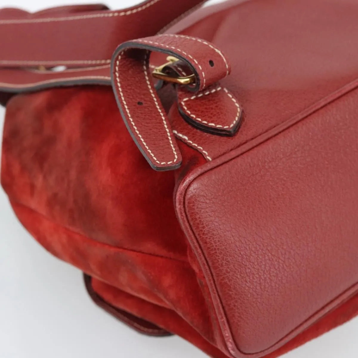 Gucci Vintage Bamboo Suede Red Suede Backpack Bag (Pre-Owned)