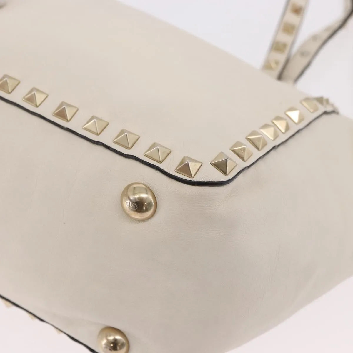Valentino Garavani Rockstud Tote Soft Leather White Leather Tote Bag Bag (Pre-Owned)