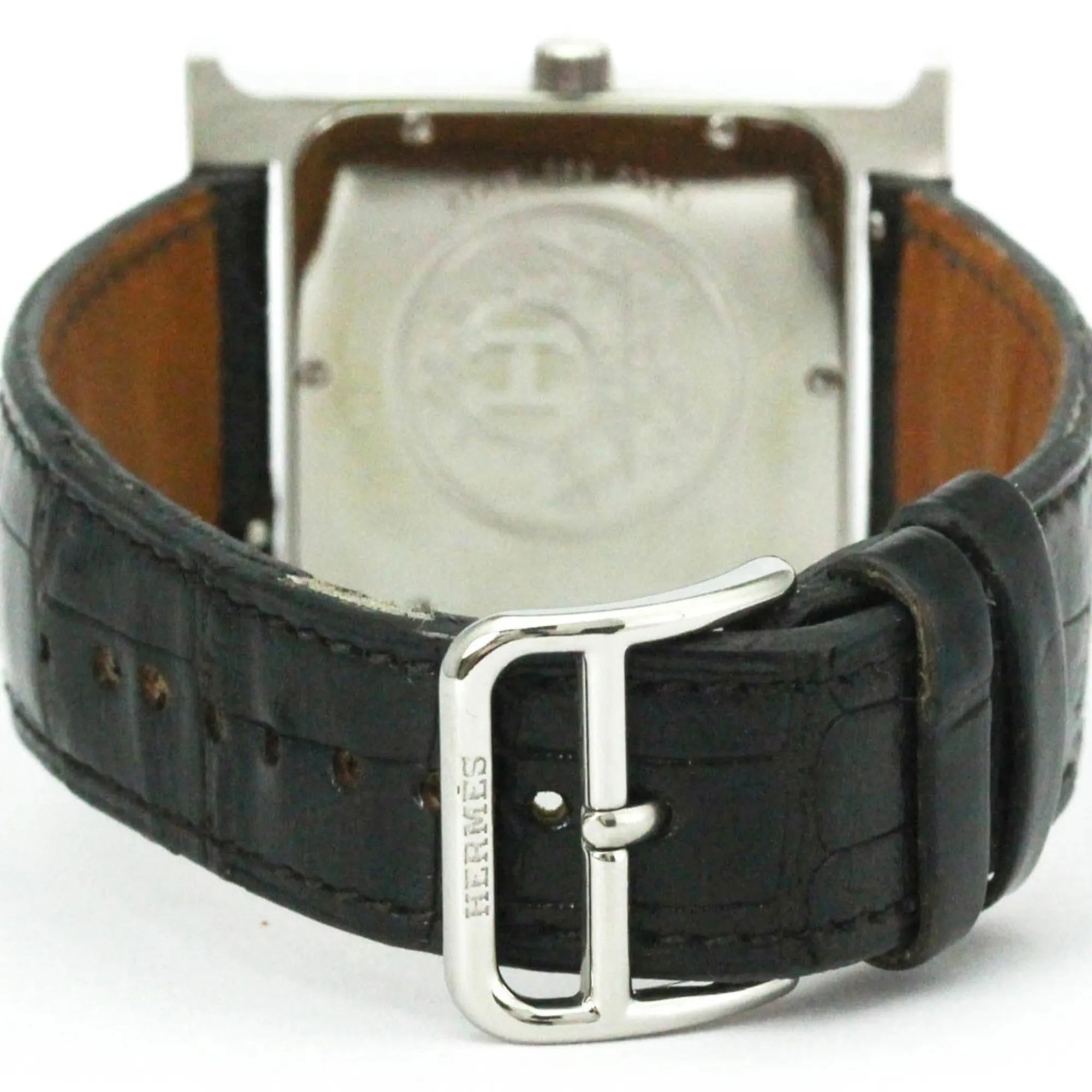 Hermes Heure H Quartz Stainless Steel And Alligator With Diamond Markers And Mother Of Pearl Watch (Pre-Owned)