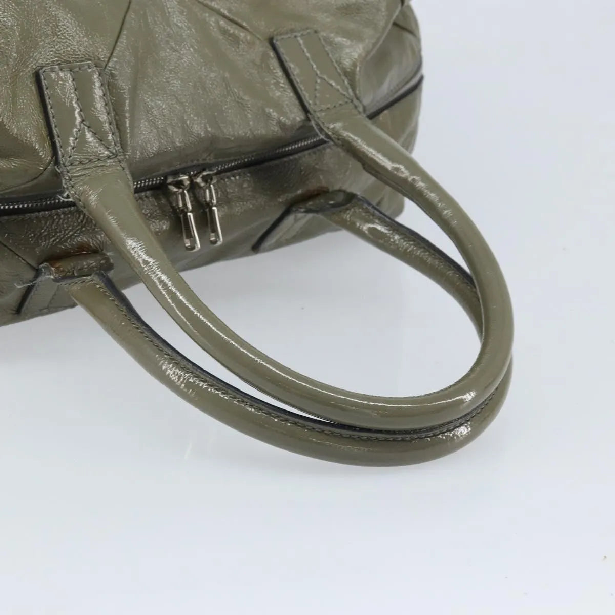 Saint Laurent Easy Y Satchel Patent Khaki Patent_Leather Handbag (Pre-Owned)