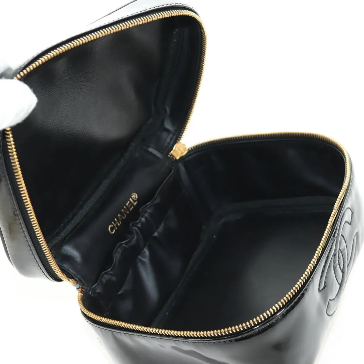 Chanel Vintage Timeless Cosmetic Case Patent Black Patent_Leather Handbag (Pre-Owned)