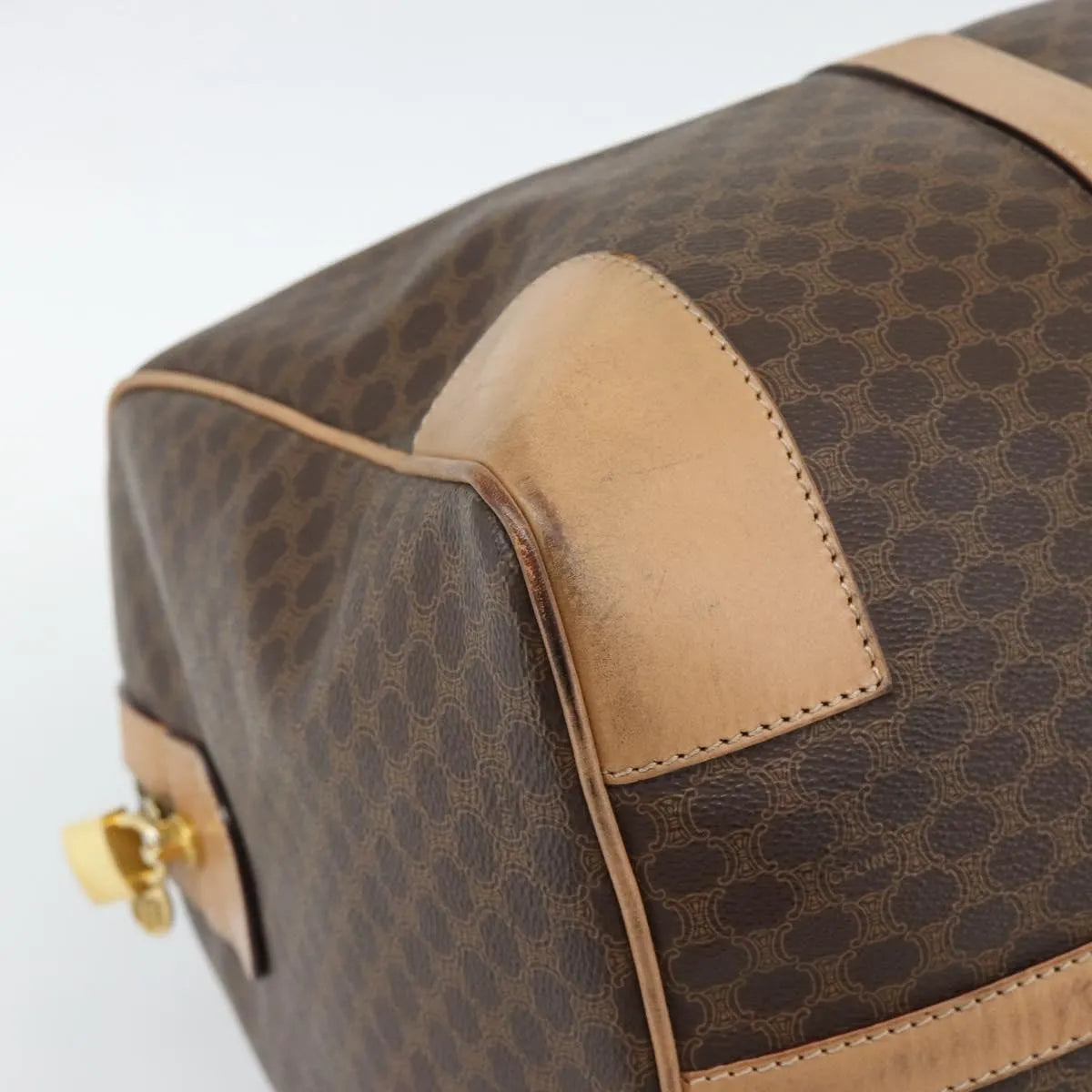 Celine Vintage Duffle Canvas And Leather Brown Canvas Travel Bag Bag (Pre-Owned)