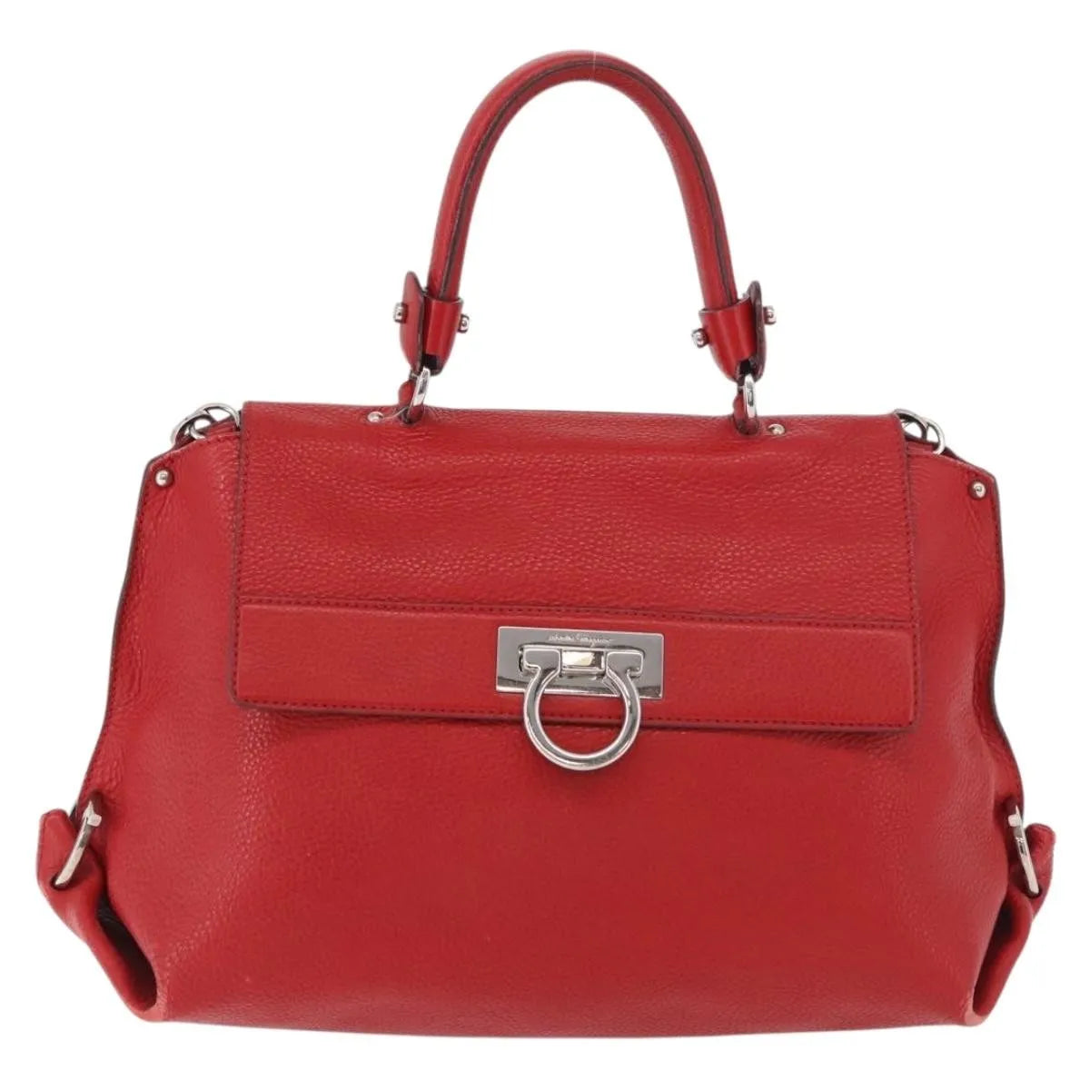 Salvatore Ferragamo Sofia Satchel Grainy Leather Red Leather Handbag (Pre-Owned)