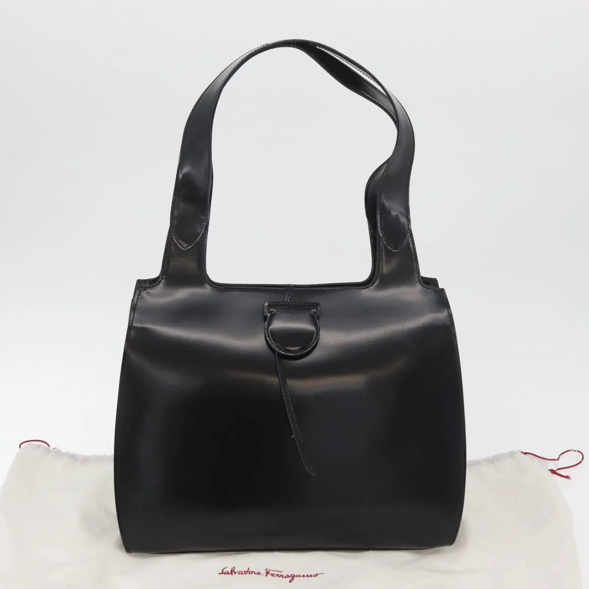 Salvatore Ferragamo Gancini Tote Patent Leather Black Patent_Leather Tote Bag Bag (Pre-Owned)