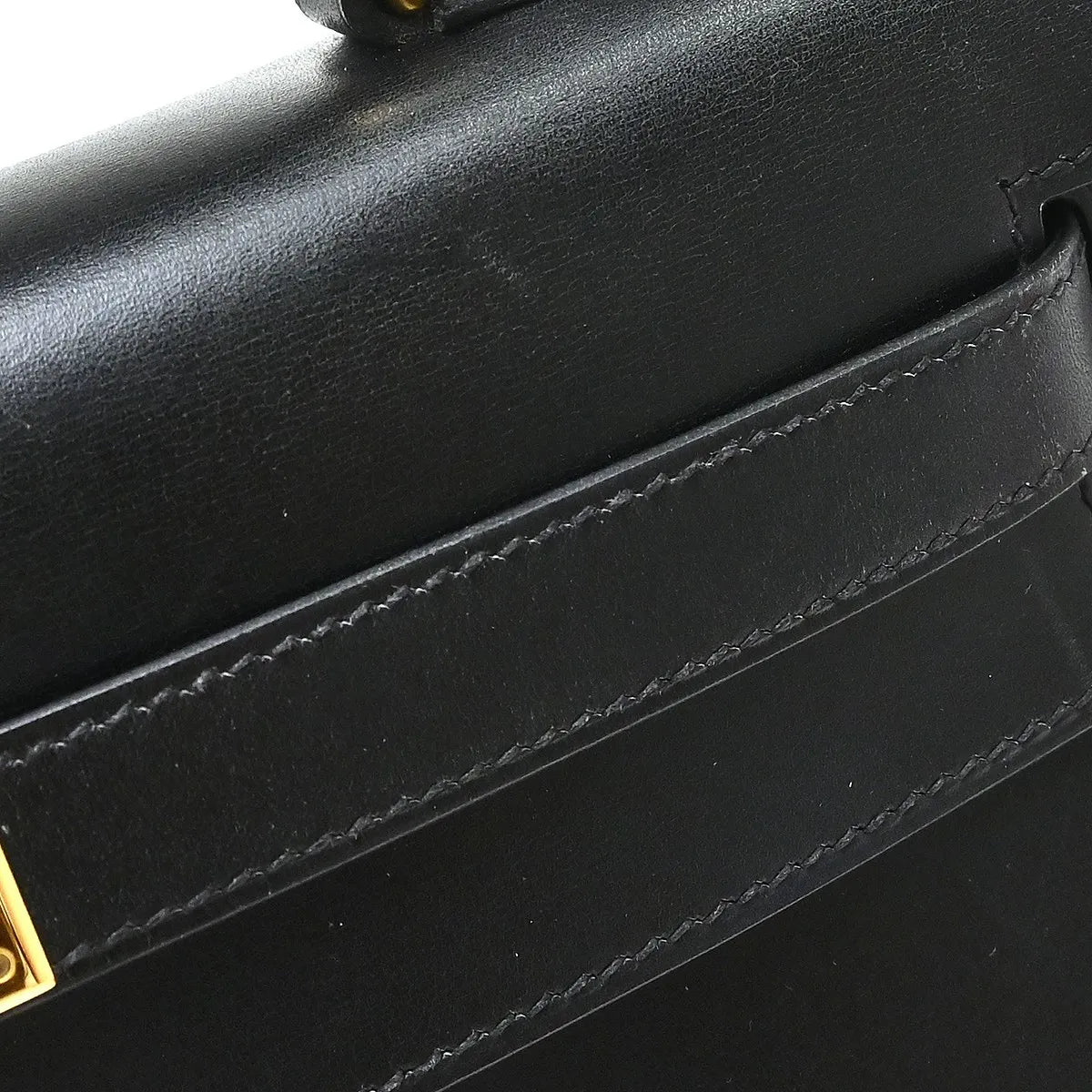 Hermes Kelly Black Box Calf With Gold Hardware Black Calfskin Handbag (Pre-Owned)