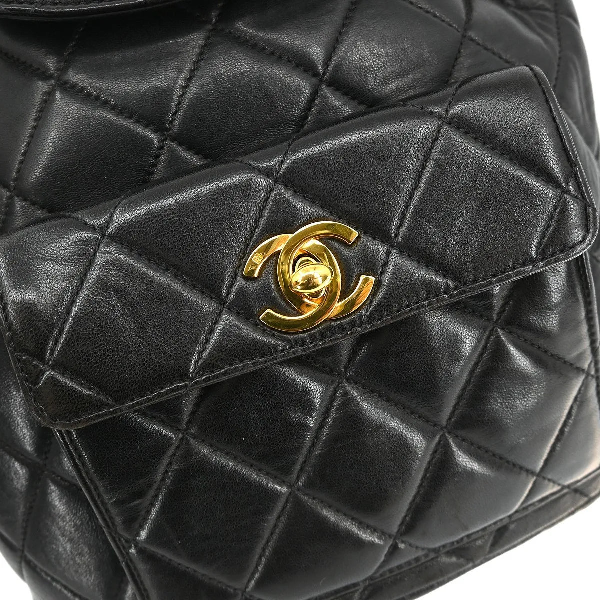 Chanel Vintage Cc Pocket Quilted Lambskin Black Leather Backpack Bag (Pre-Owned)