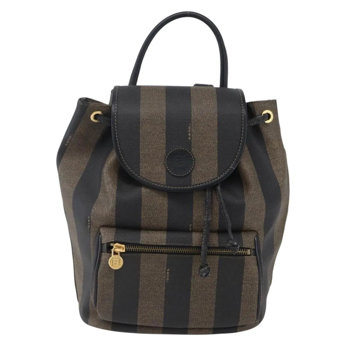 Fendi Vintage Pequin Logo Coated Canvas Brown Canvas Backpack Bag (Pre-Owned)