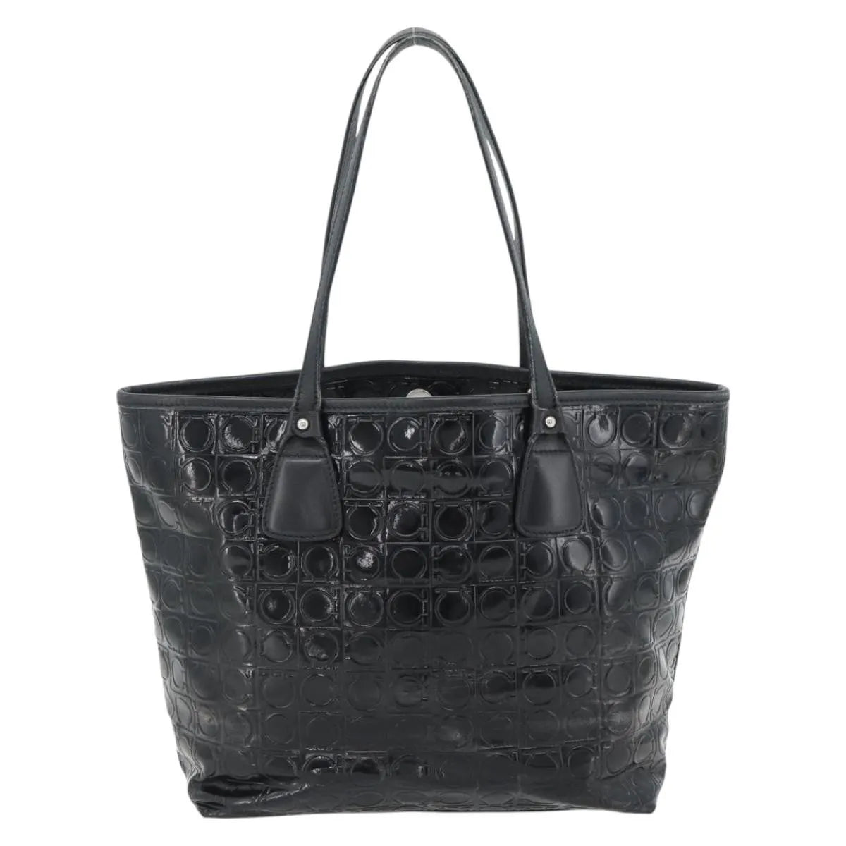 Salvatore Ferragamo Gancini Tote Patent Leather Black Patent_Leather Tote Bag Bag (Pre-Owned)
