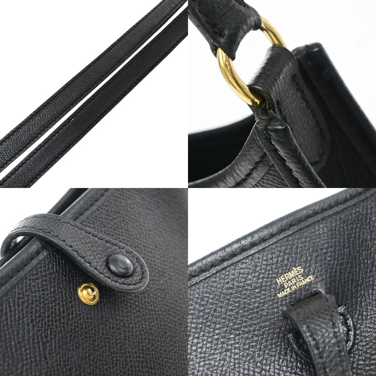 Hermes Long Strap Evelyne Epsom Black Leather Shoulder Bag Bag (Pre-Owned)