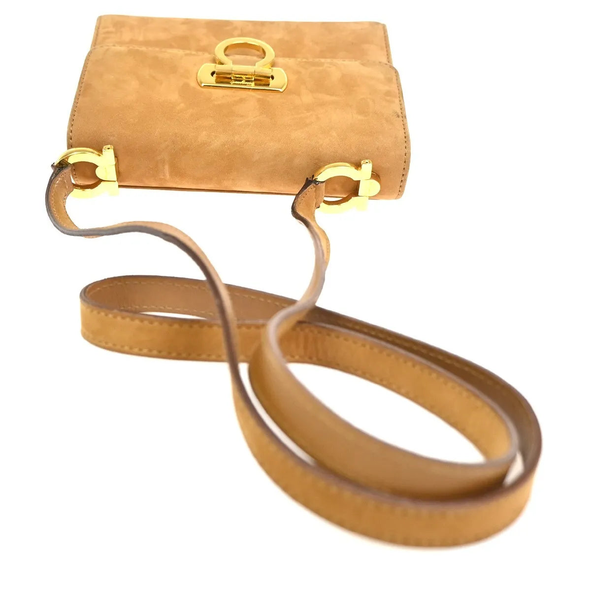 Salvatore Ferragamo Gancini Suede Brown Suede Shoulder Bag Bag (Pre-Owned)