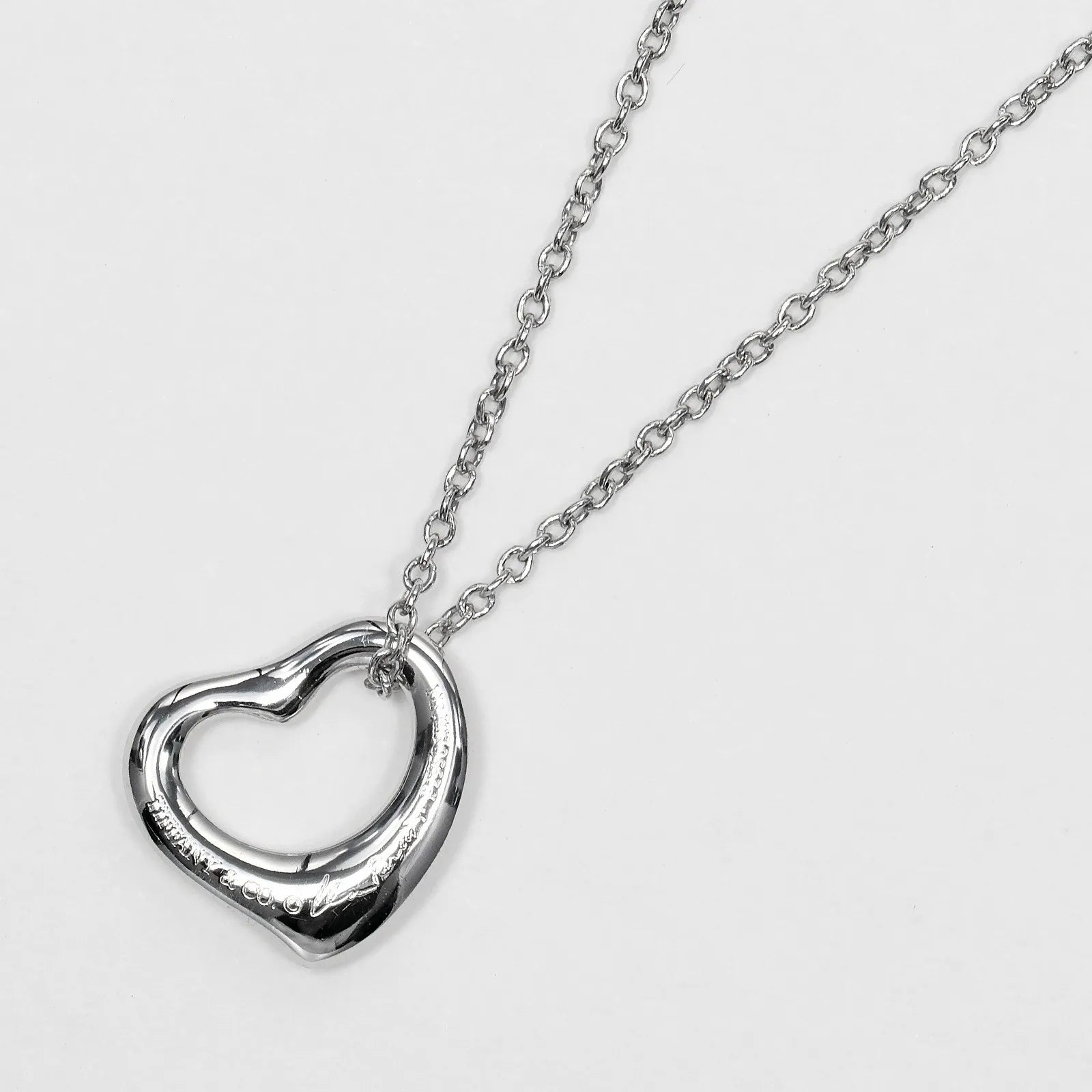 Tiffany & Co. Elsa Peretti Open Heart Pendant Platinum Silver Platinum Necklace Jewelry (Pre-Owned)