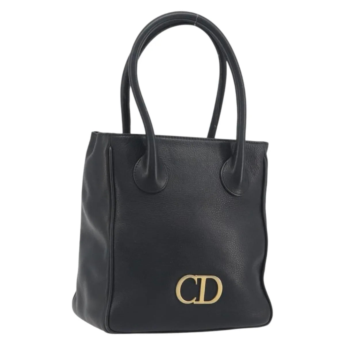 Christian Dior Vintage Cd Logo Tote Leather Black Leather Handbag (Pre-Owned)