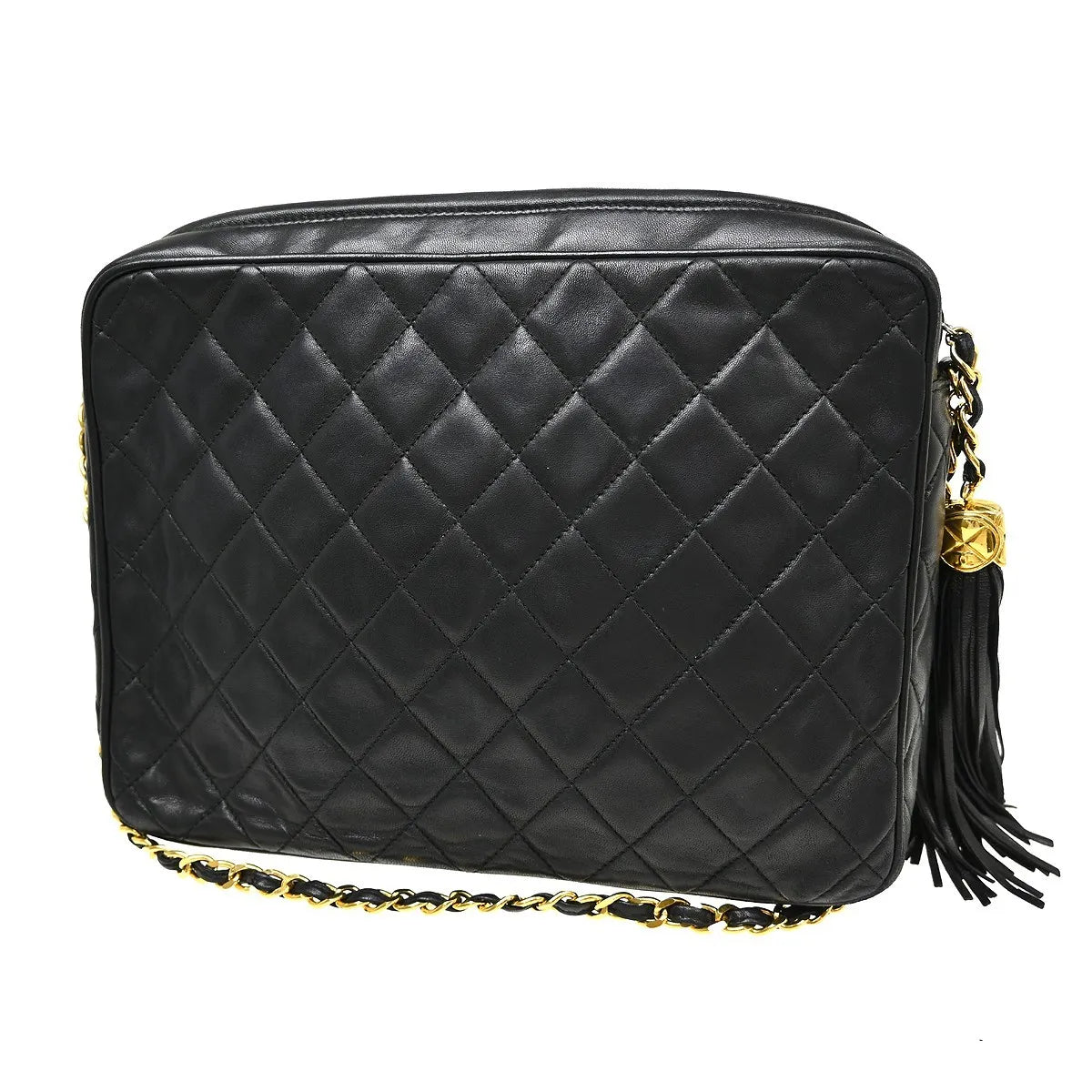 Chanel Vintage Camera Tassel Quilted Leather Black Leather Shoulder Bag Bag (Pre-Owned)