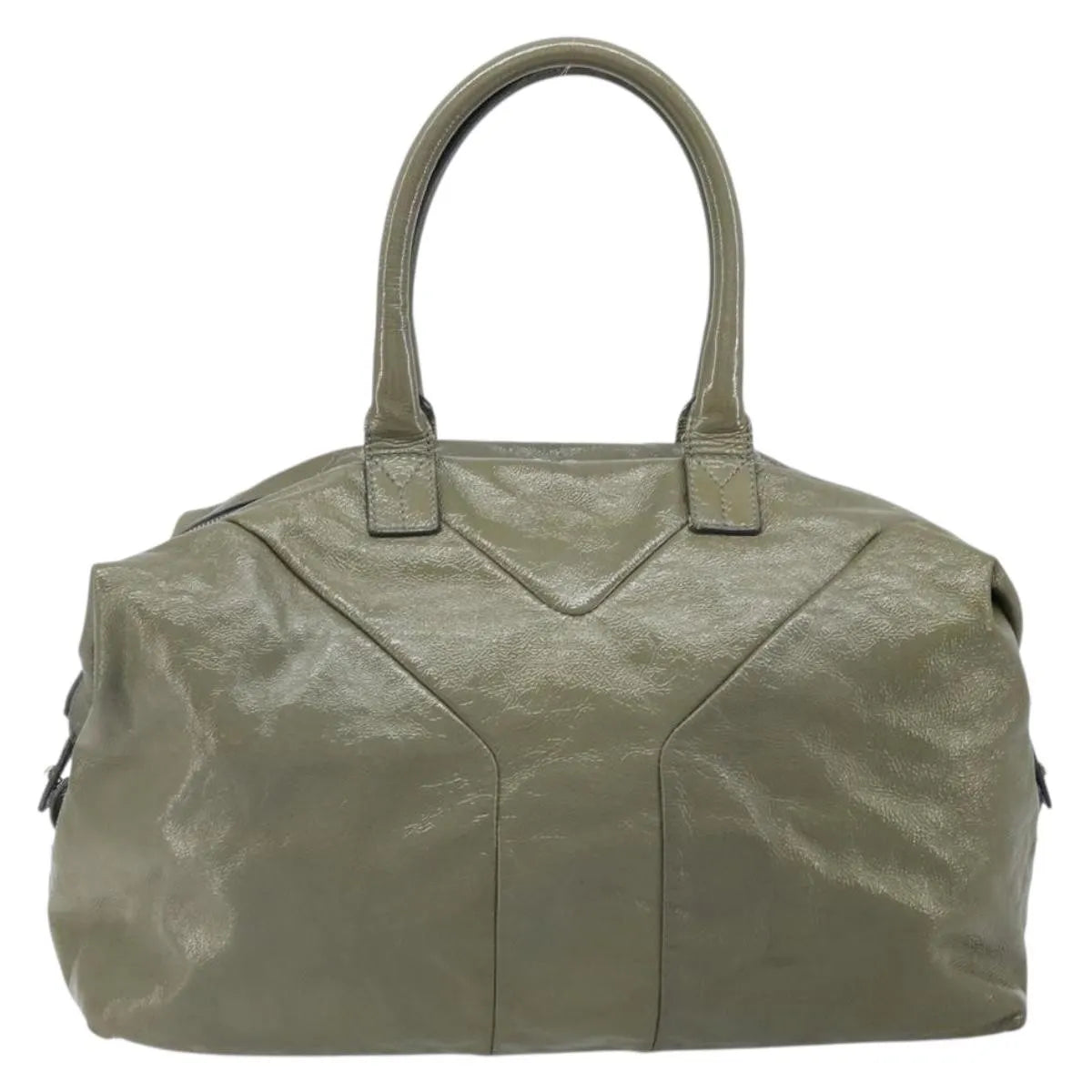 Saint Laurent Easy Y Satchel Patent Khaki Patent_Leather Handbag (Pre-Owned)