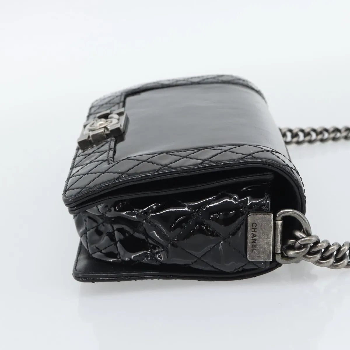 Chanel Boy Flap Patent Leather Black Patent_Leather Shoulder Bag Bag (Pre-Owned)