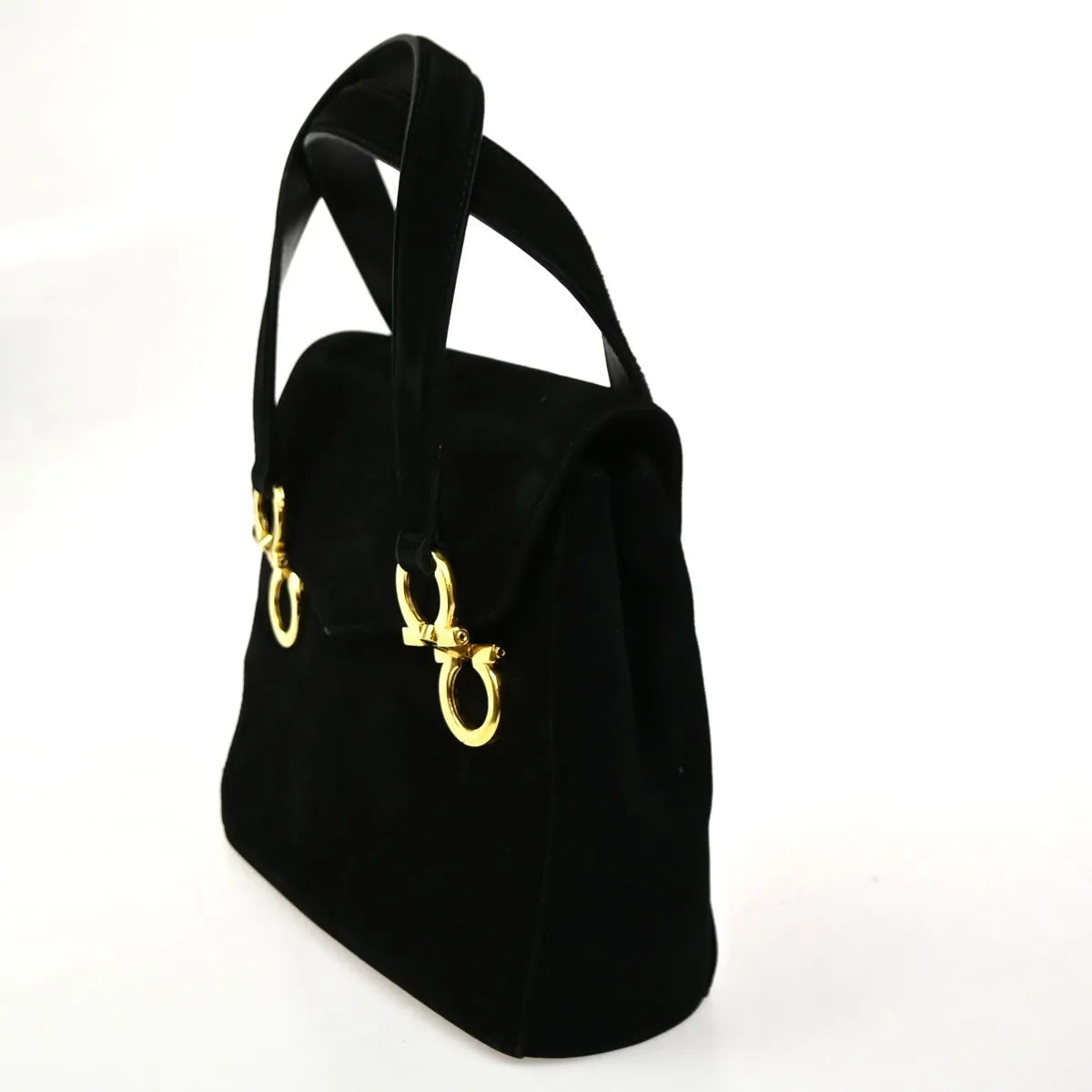Salvatore Ferragamo Gancini Suede Black Suede Handbag (Pre-Owned)