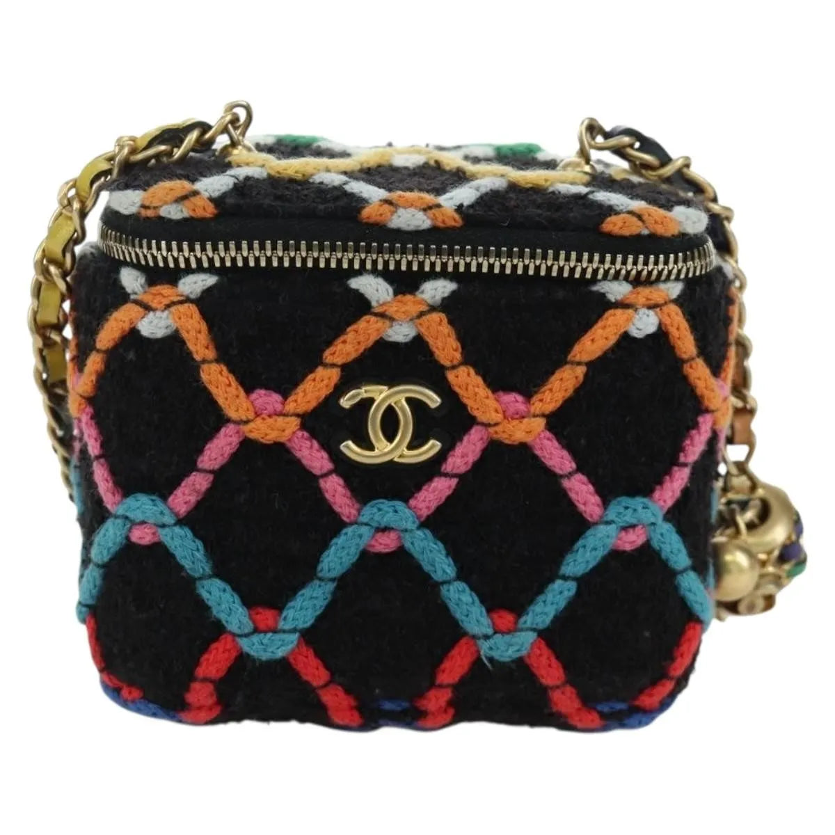 Chanel Pearl Crush Vanity Case With Chain Quilted Multicolor Tweed Multicolour Tweed Shoulder Bag Bag (Pre-Owned)