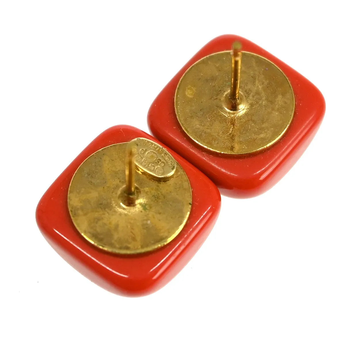 Chanel Cc Square Stud Resin And Metal Red Resin Earrings Jewelry (Pre-Owned)