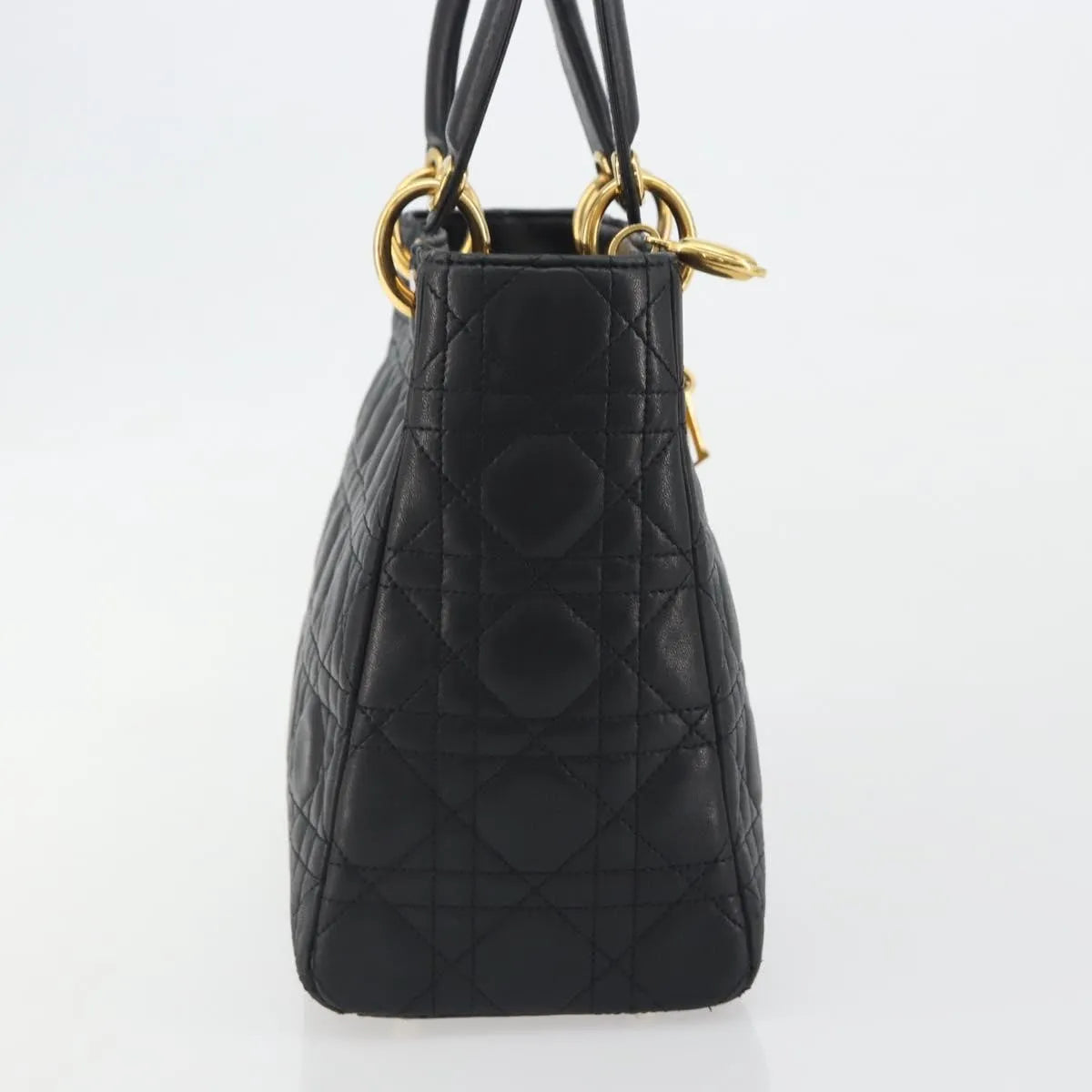 Christian Dior Vintage Lady Dior Cannage Quilt Lambskin Black Leather Handbag (Pre-Owned)