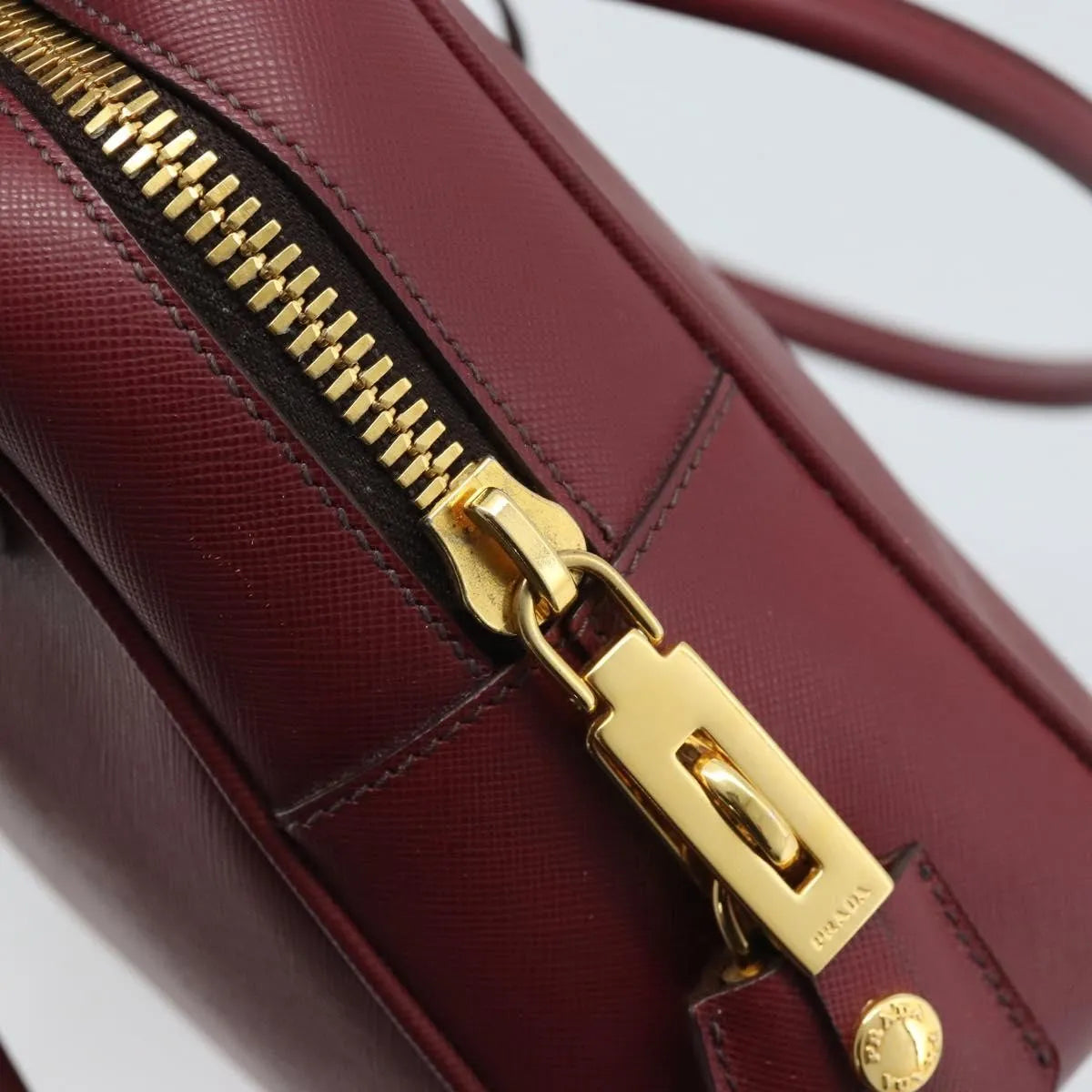 Prada Bauletto Saffiano Leather Red Leather Handbag (Pre-Owned)