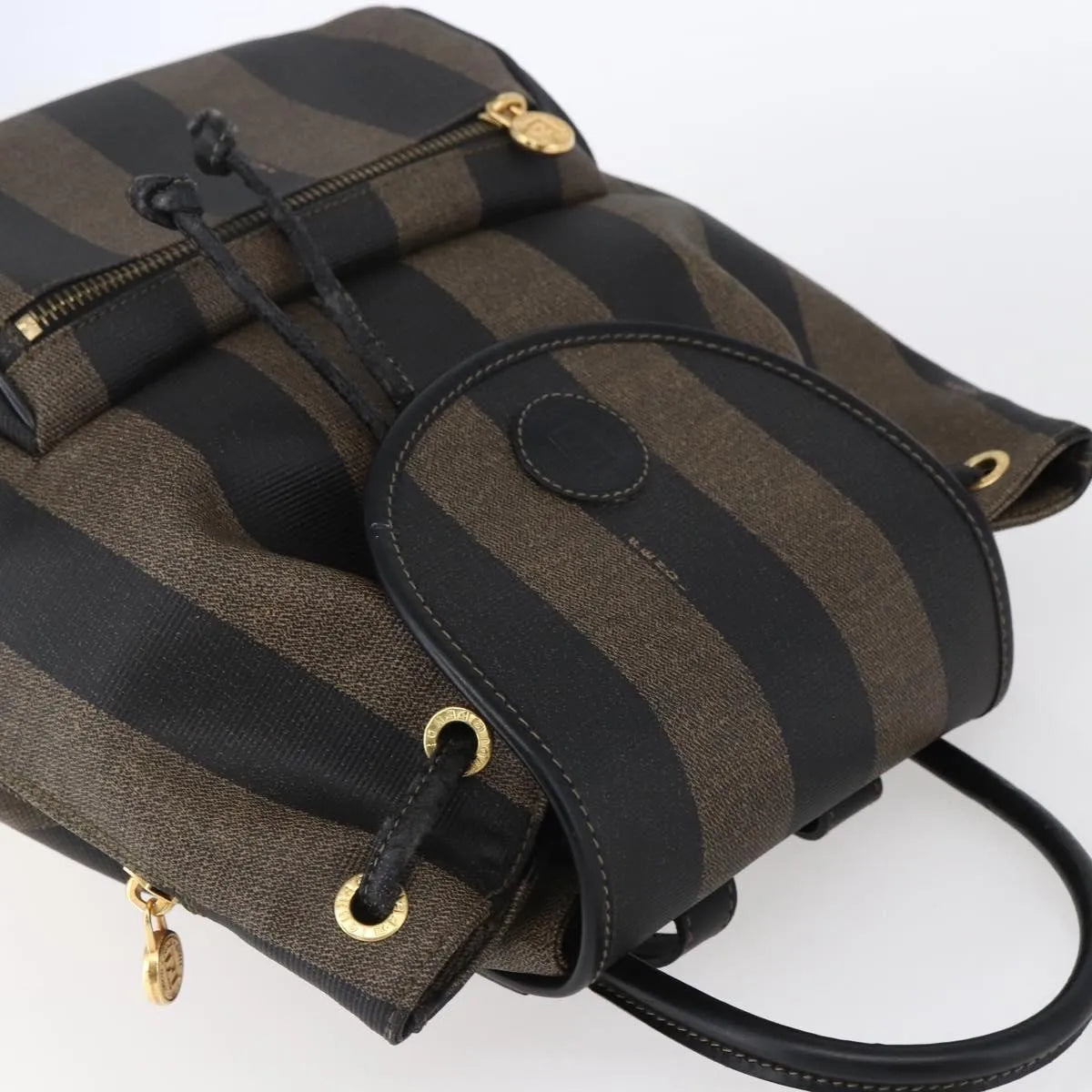 Fendi Vintage Pequin Logo Coated Canvas Brown Canvas Backpack Bag (Pre-Owned)
