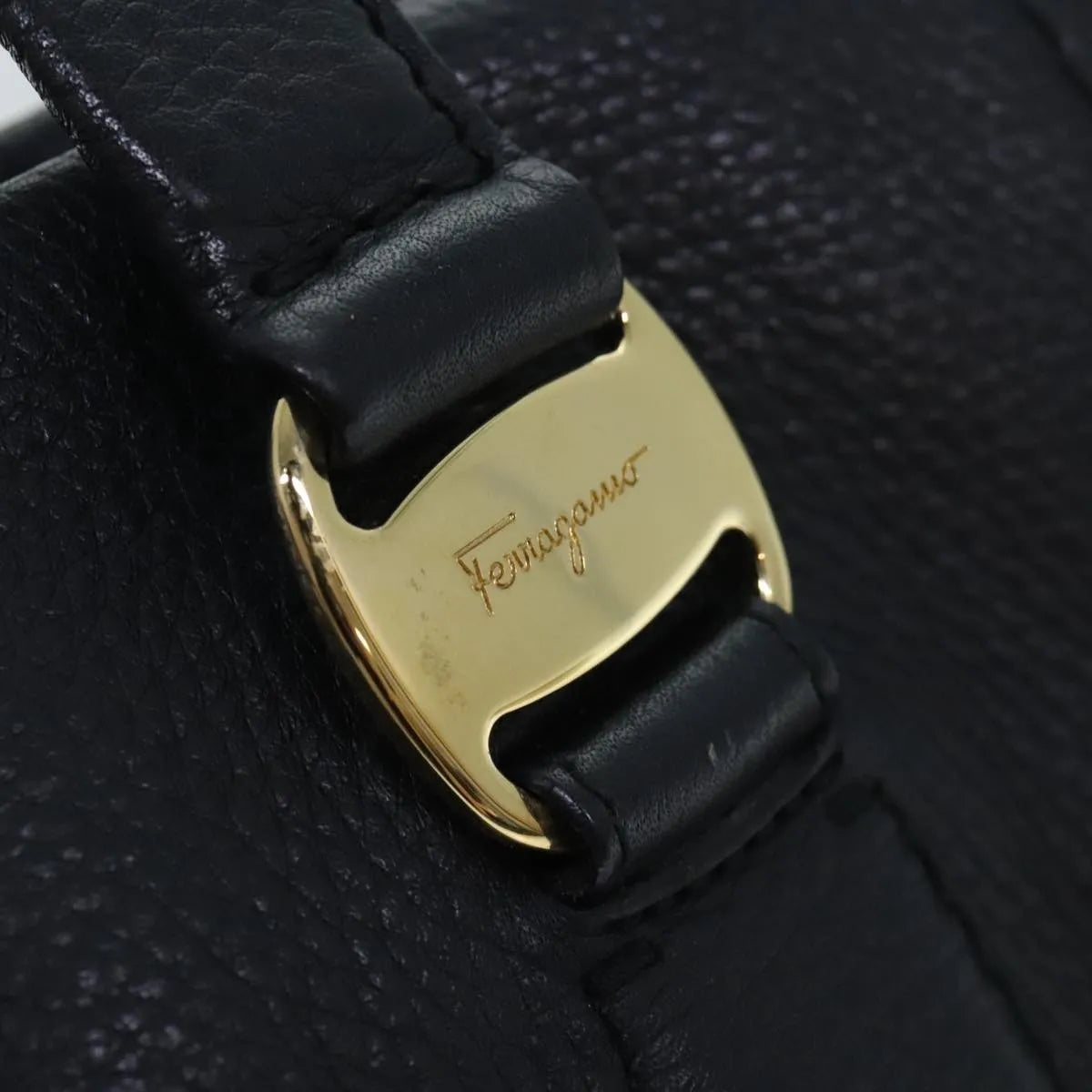 Salvatore Ferragamo Vala Leather Black Leather Handbag (Pre-Owned)