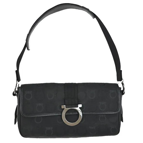 Salvatore Ferragamo Gancini Canvas Black Canvas Shoulder Bag Bag (Pre-Owned)