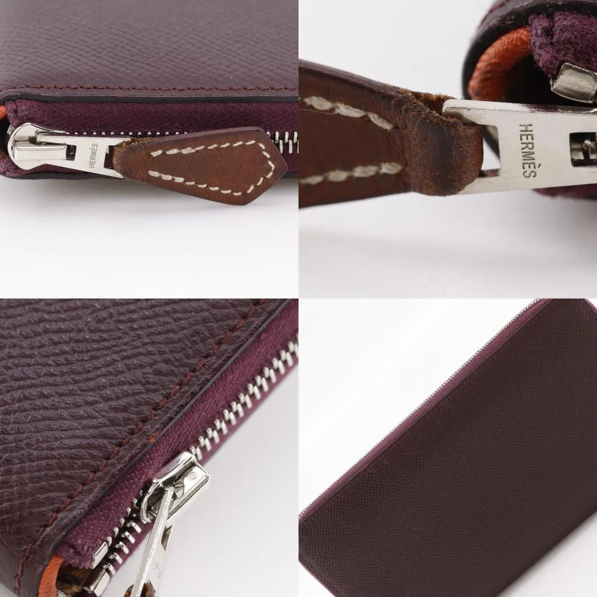 Hermes Azap Zip Around Epsom Burgundy Leather Wallets Accessory (Pre-Owned)