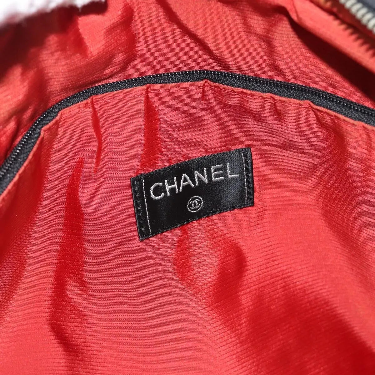Chanel Travel Line Boston Printed Nylon Black Nylon Handbag (Pre-Owned)