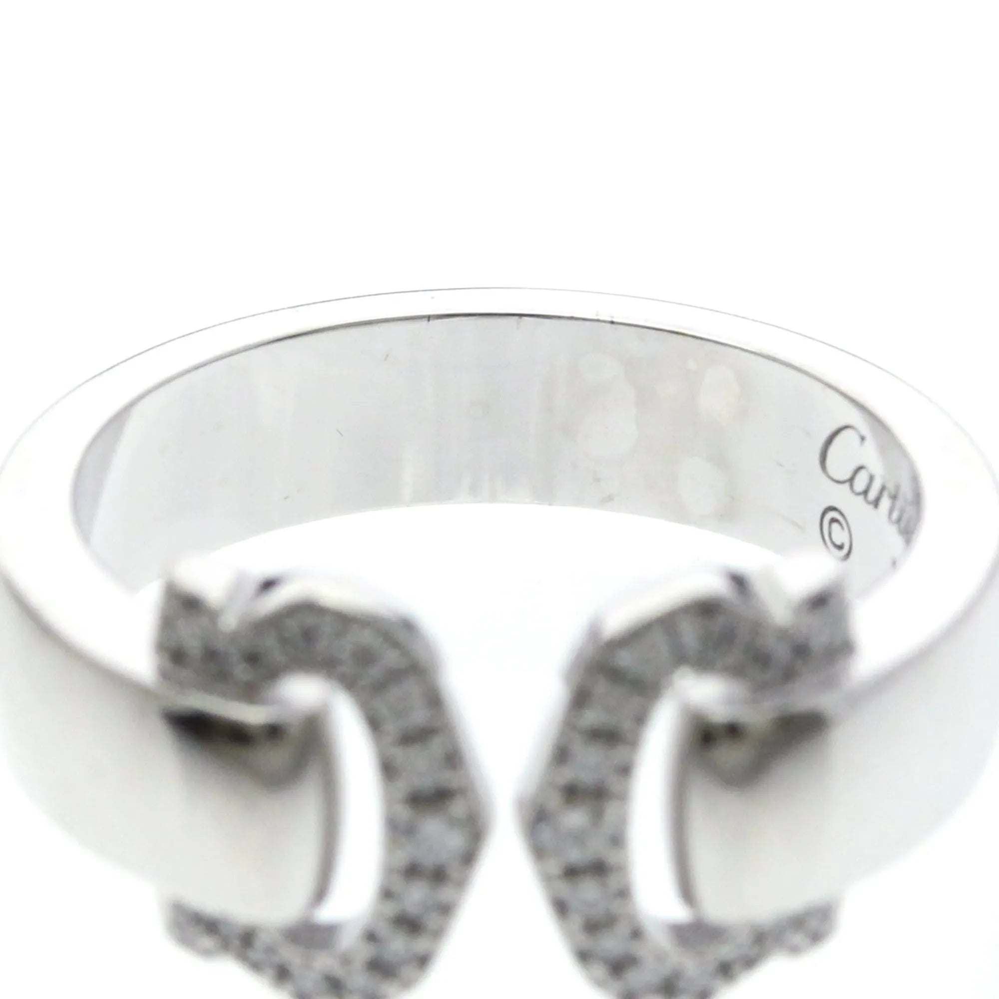 Cartier Vintage C De Cartier 18K White Gold With Diamonds Silver White_Gold Ring Jewelry (Pre-Owned)