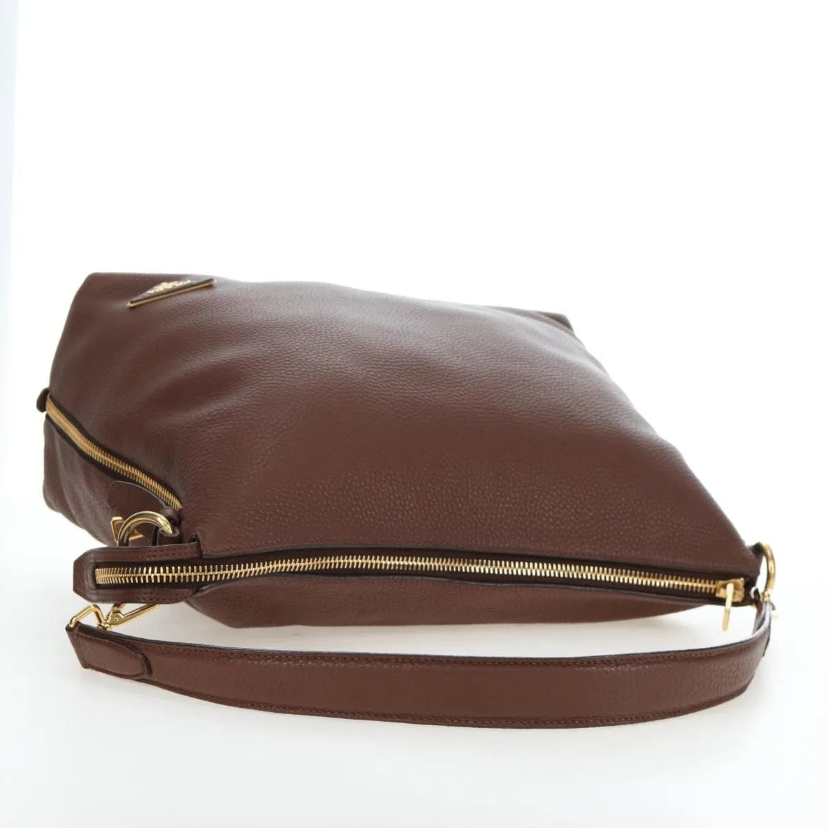 Prada Side Zip Hobo Soft Calf Brown Leather Shoulder Bag Bag (Pre-Owned)