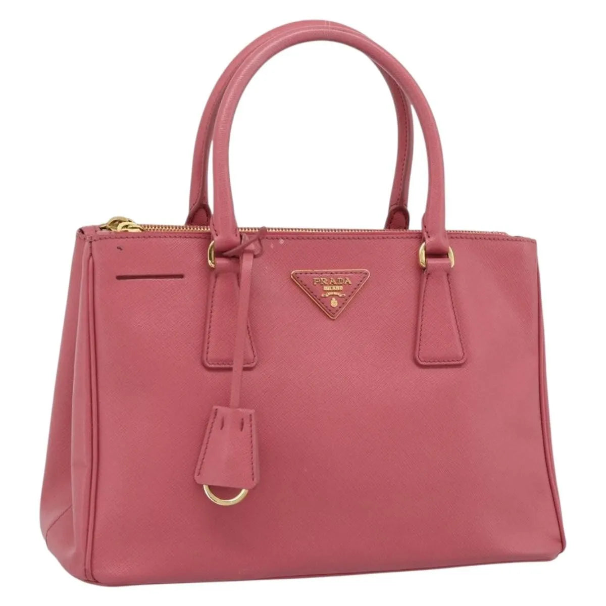 Prada Galleria Double Zip Tote Saffiano Leather Pink Leather Handbag (Pre-Owned)