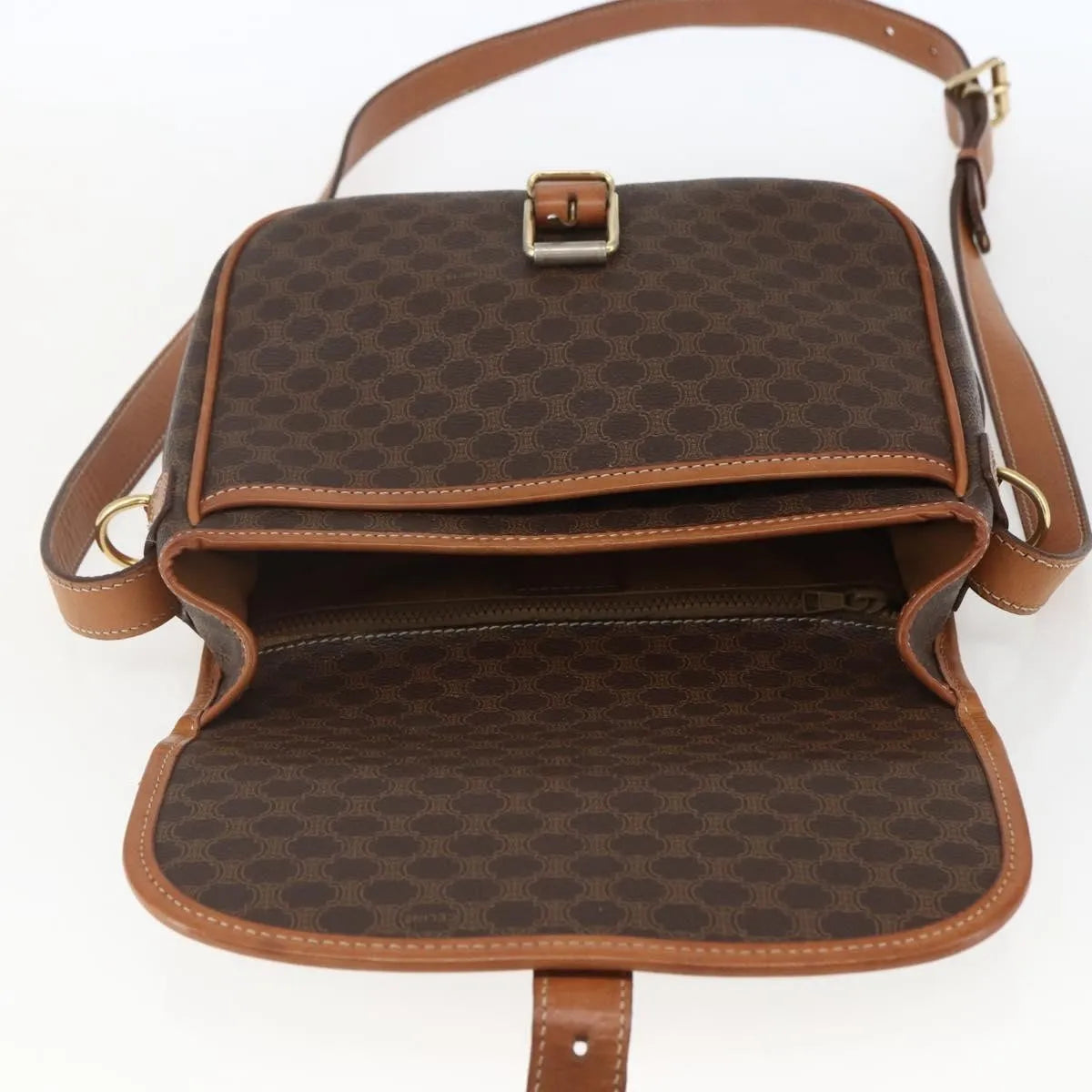 Celine Vintage Macadam Canvas And Leather Brown Canvas Shoulder Bag Bag (Pre-Owned)