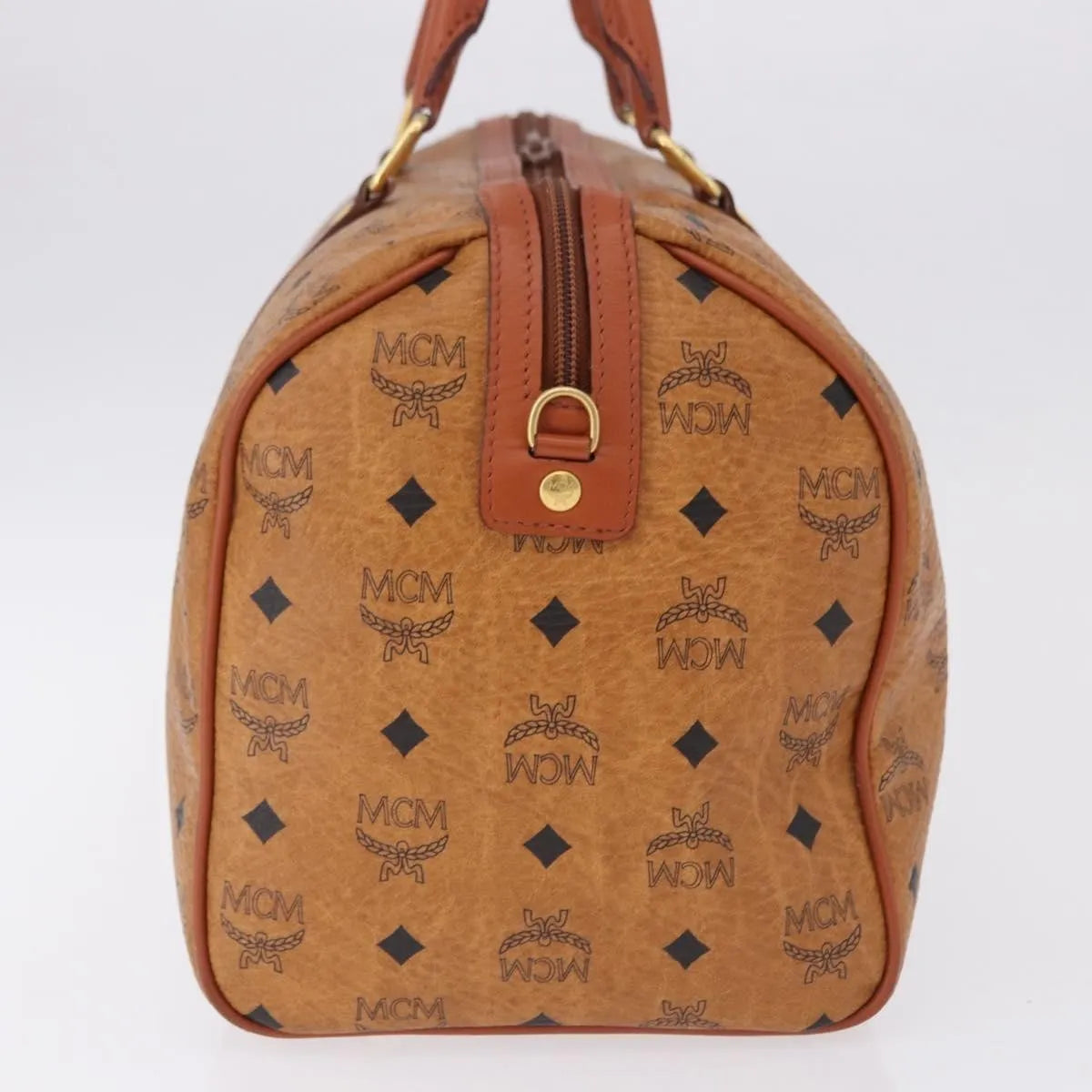 MCM Vicetos Logogram Boston Brown Leather Travel Bag Bag (Pre-Owned)