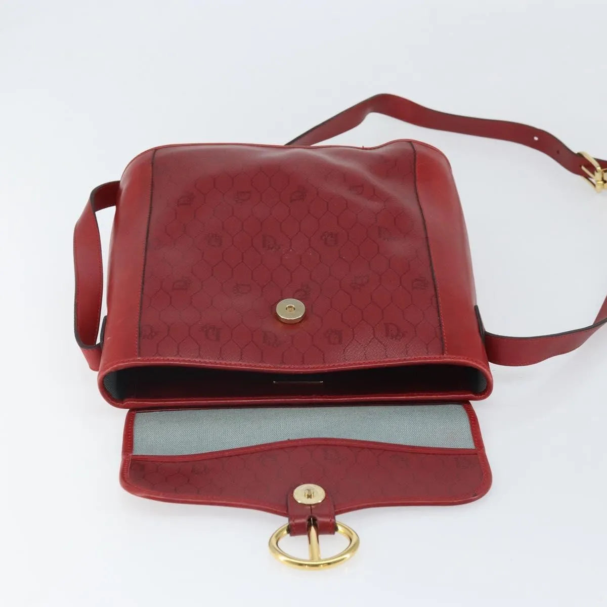 Christian Dior Vintage Honeycomb Flap Canvas And Leather Red Canvas Shoulder Bag Bag (Pre-Owned)