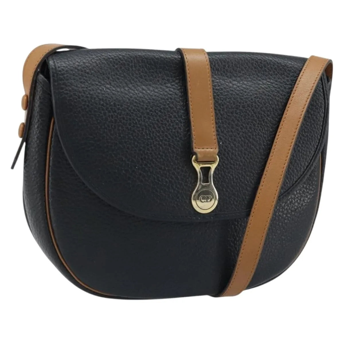 Christian Dior Vintage Cd Logo Leather Black Leather Shoulder Bag Bag (Pre-Owned)